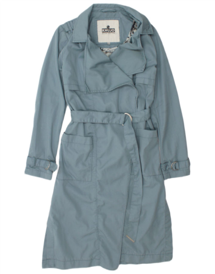 KHUJO Damen Trenchcoat UK 10 Small Blaue Baumwolle