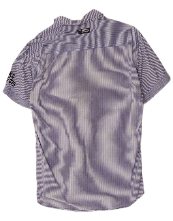 Jack & Jones Mens Short Sleeve Shirt Large Blue Pinstripe