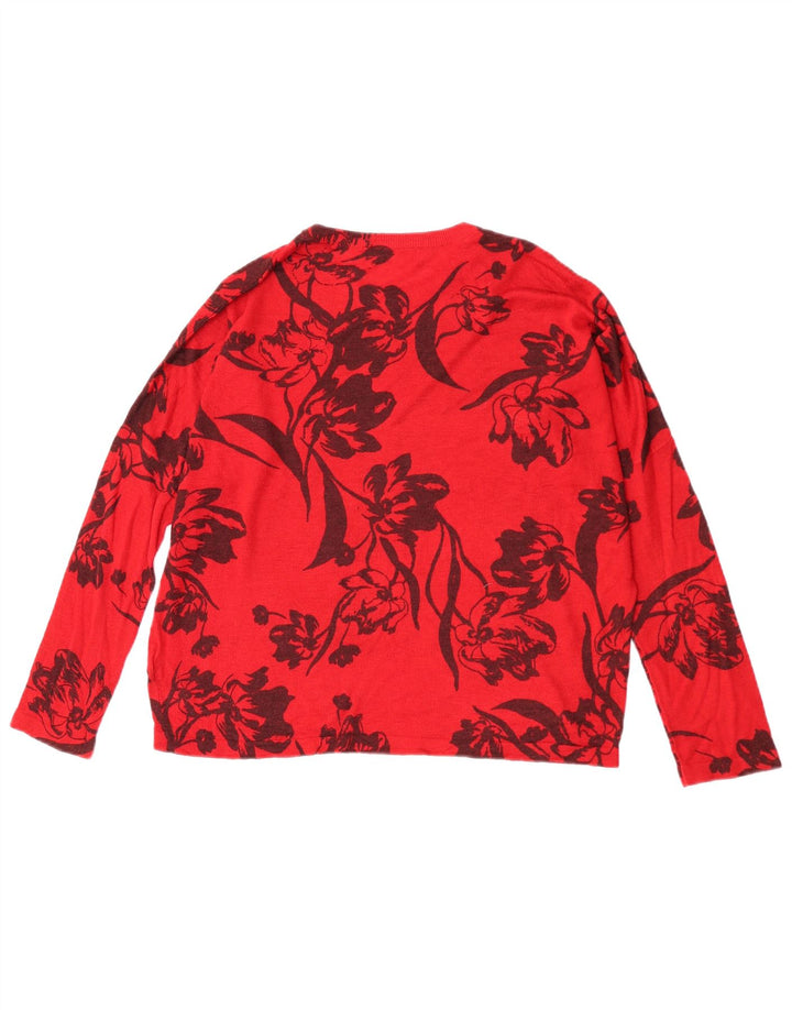 Marks & Spencer Damen-Pullover mit Rundhalsausschnitt, Gr. 14, Mittelrot mit Blumenmuster