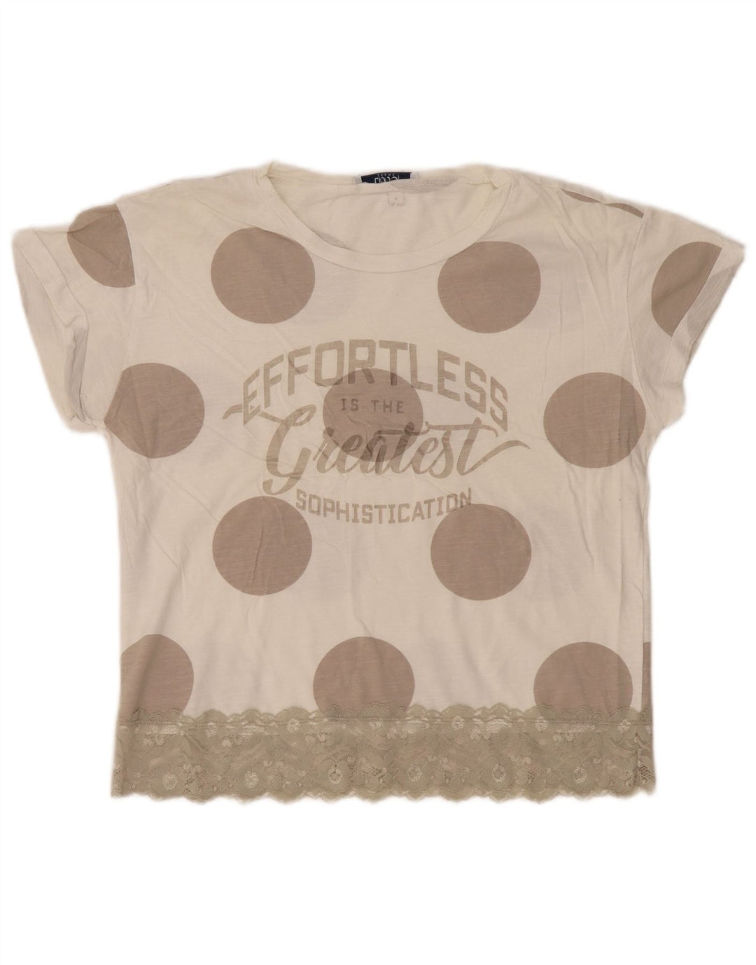 Liu Jo Damen Grafik-T-Shirt-Oberteil UK 12 Mittelbeige gepunktet