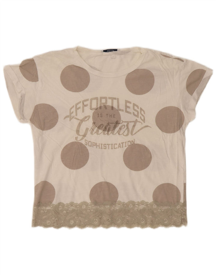 Liu Jo Damen Grafik-T-Shirt-Oberteil UK 12 Mittelbeige gepunktet