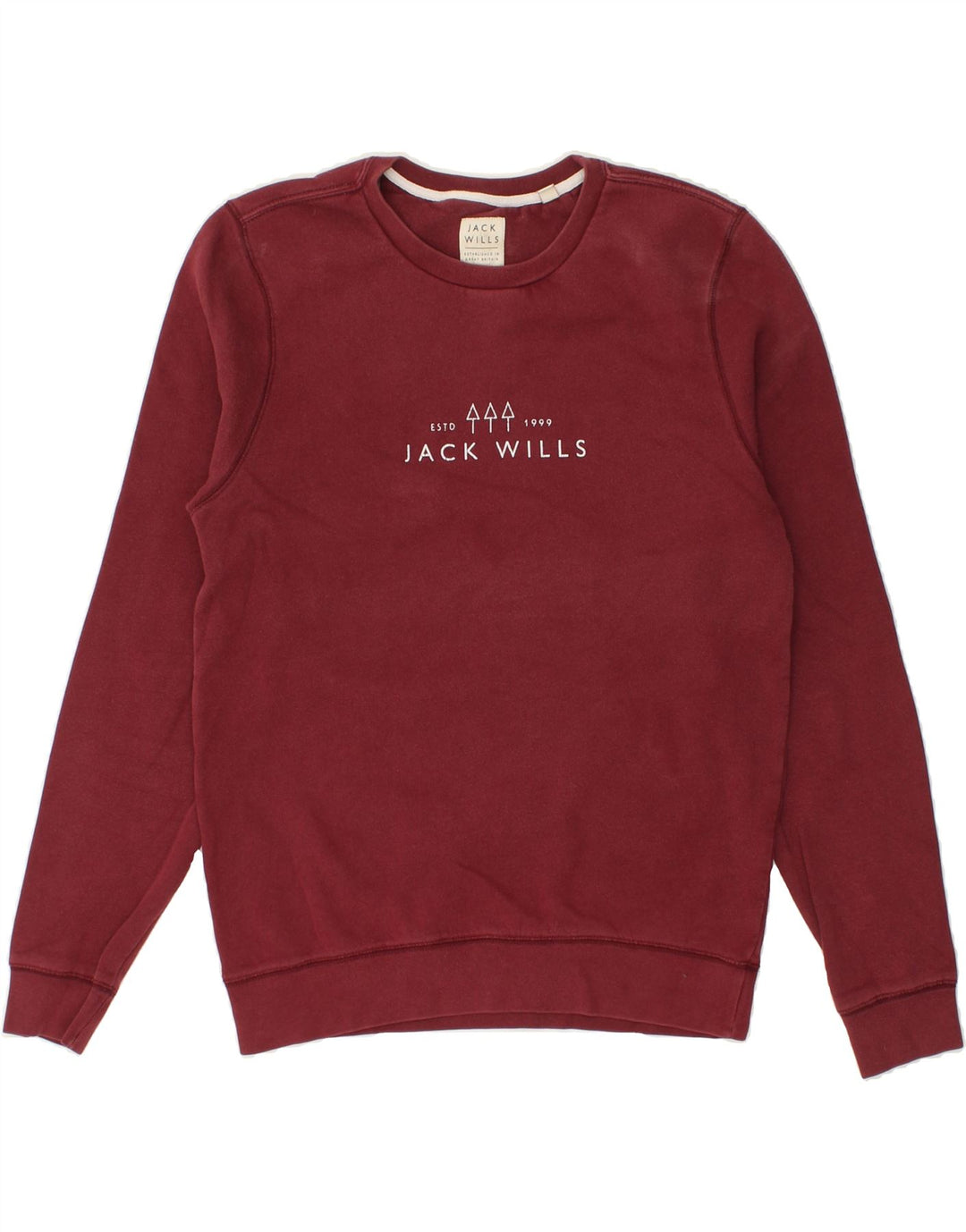 JACK WILLS Mens Graphic Sweatshirt Jumper Medium Burgundy Cotton Vintage Jack Wills and Second-Hand Jack Wills from Messina Hembry 