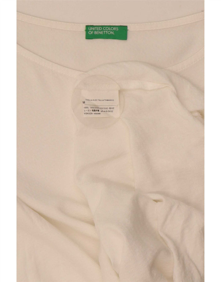Benetton Damen-Blusenoberteil mit 3/4-Ärmeln, UK-Größe 44, mittelweiße Viskose