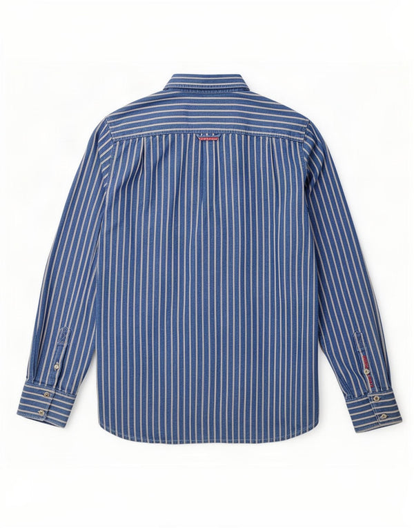 Superdry Herren-Hemd 2XL aus blauer Nadelstreifen-Baumwolle
