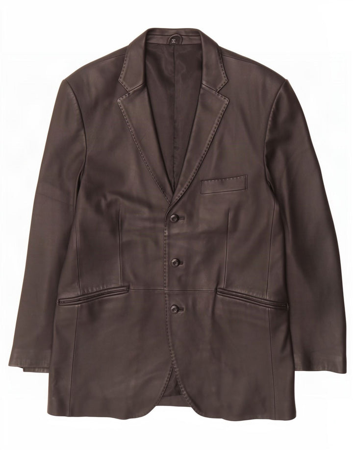 Ben Sherman Herren-Blazerjacke aus Leder mit 3 Knöpfen, Gr. 40, Schwarz