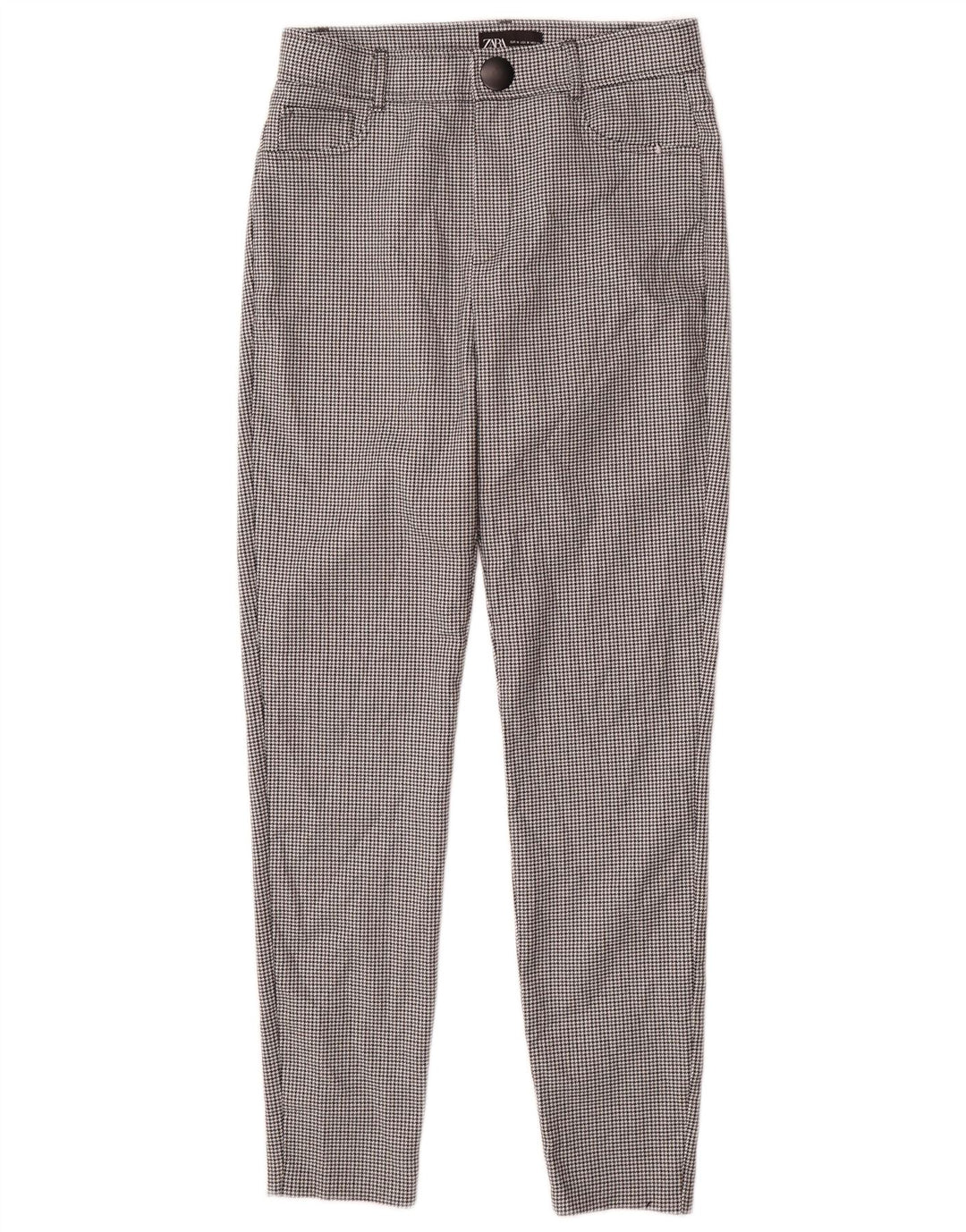 Schmale Freizeithose für Damen von Zara, Größe M, W28, L27, Schwarz mit Hahnentrittmuster