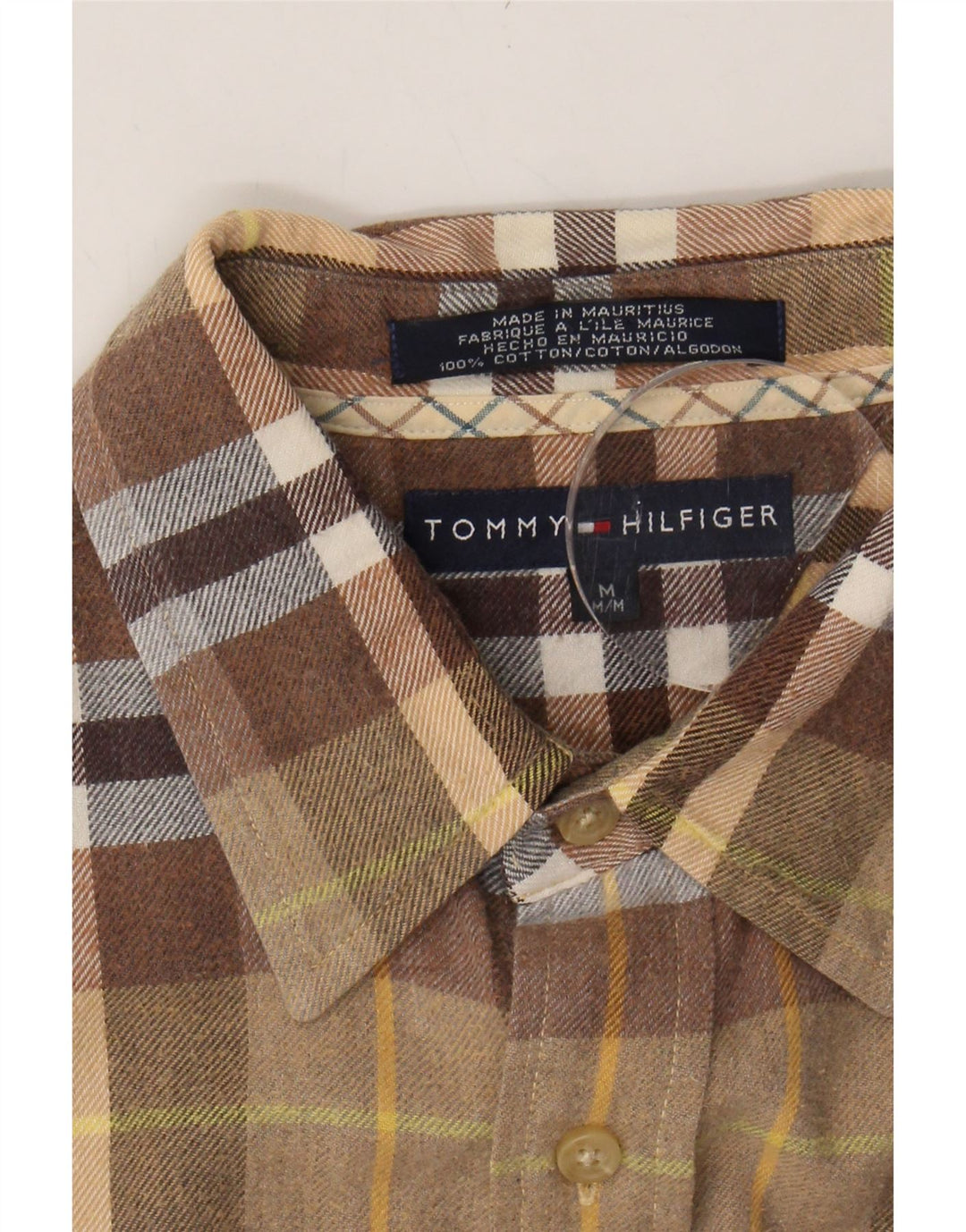 TOMMY HILFIGER Mens Flannel Shirt Medium Brown Check Cotton Vintage Tommy Hilfiger and Second-Hand Tommy Hilfiger from Messina Hembry 