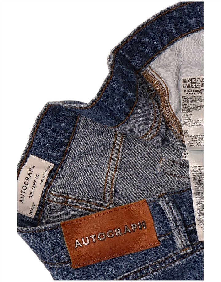 Marks & Spencer Herren Autograph Straight Jeans W34 L29 Blaue Baumwolle