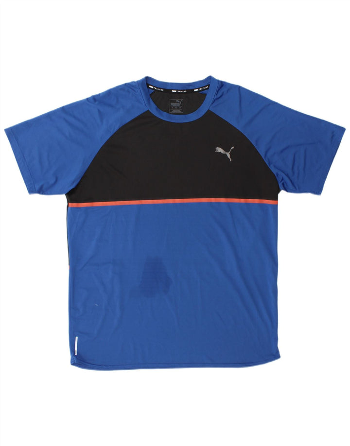 Puma Herren T-Shirt Top Large Blau Colourblock Polyester