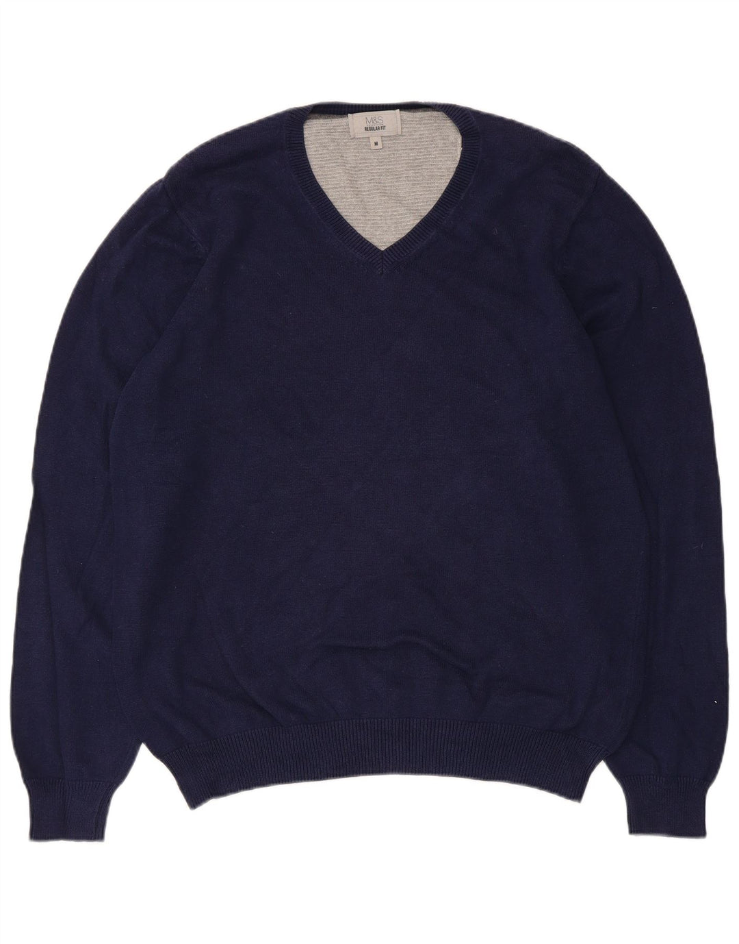 Marks & Spencer Herren-Pullover mit normaler Passform und V-Ausschnitt in mittlerem Marineblau