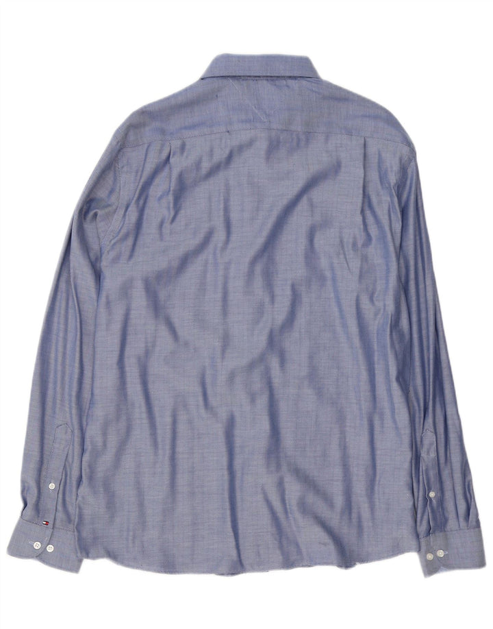 Tommy Hilfiger Herrenhemd, Größe 16 1/2, groß, blaue Fischgräten-Baumwolle