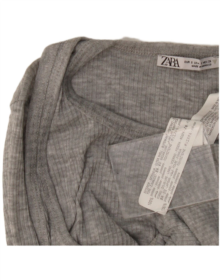 Zara Damen Top Langarm UK 8 Small Grau geflecktes Polyester