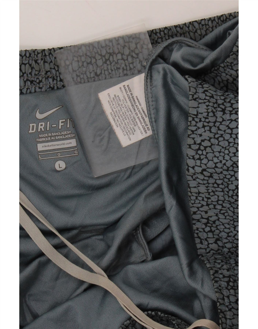 NIKE Damen Dri Fit Sportshorts UK 16 Large Graues Polyester mit Animal-Print