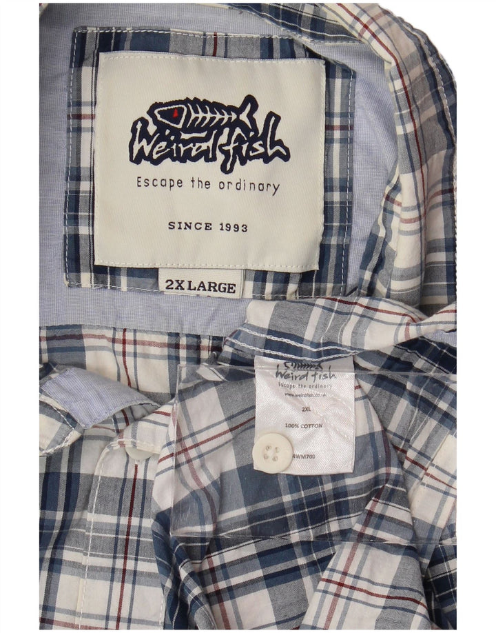 WEIRD FISH Herren-Kurzarmhemd 2XL, blau kariert, Baumwolle