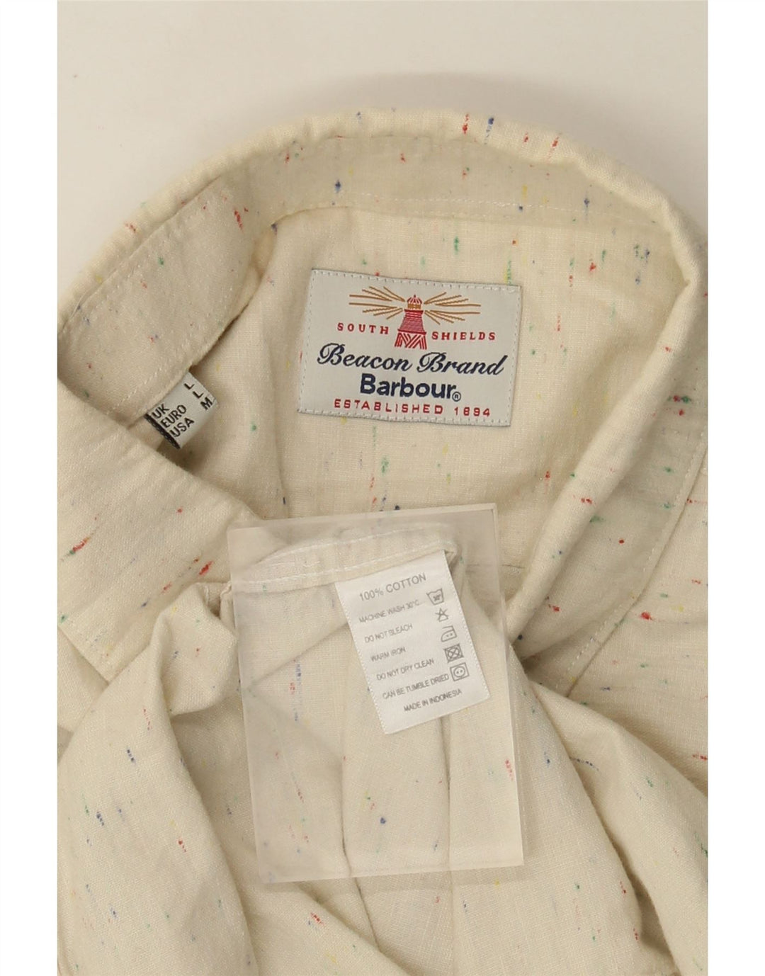 Barbour Herren-Hemd, groß, beige gesprenkelte Baumwolle