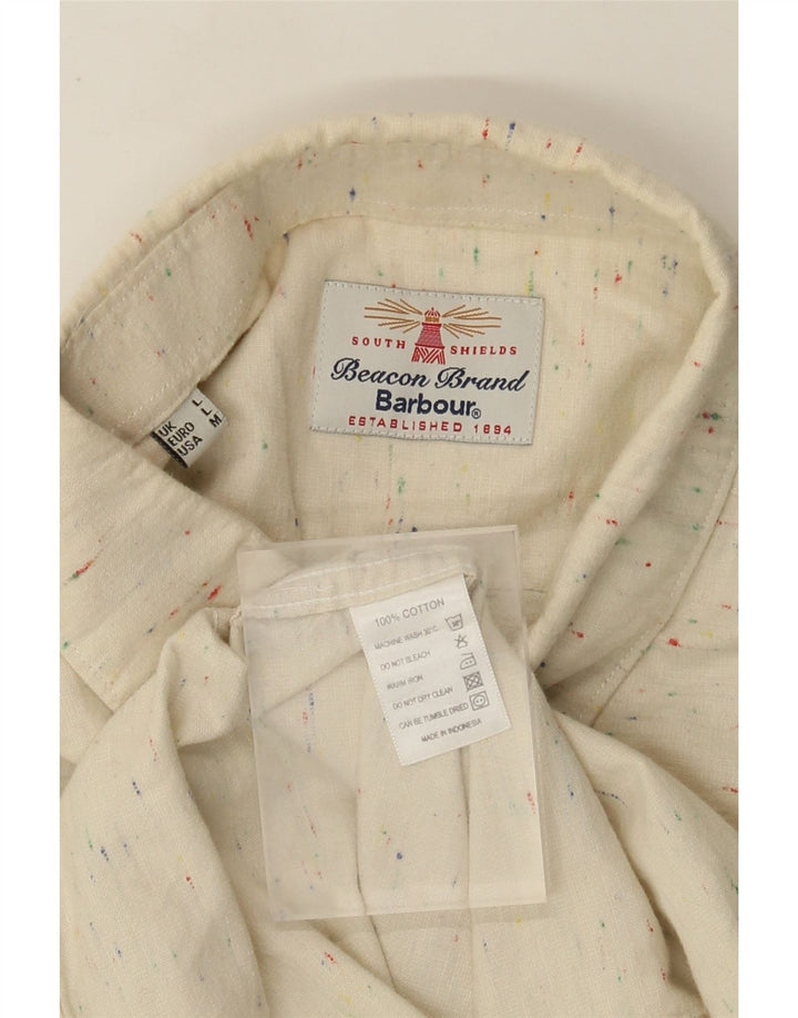 Barbour Herren-Hemd, groß, beige gesprenkelte Baumwolle