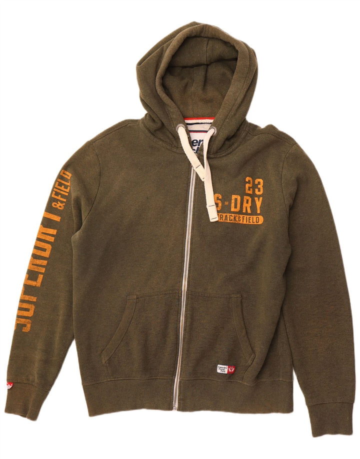 SUPERDRY Herren Track & Field Graphic Zip Hoodie Pullover 2XL Khaki Baumwolle