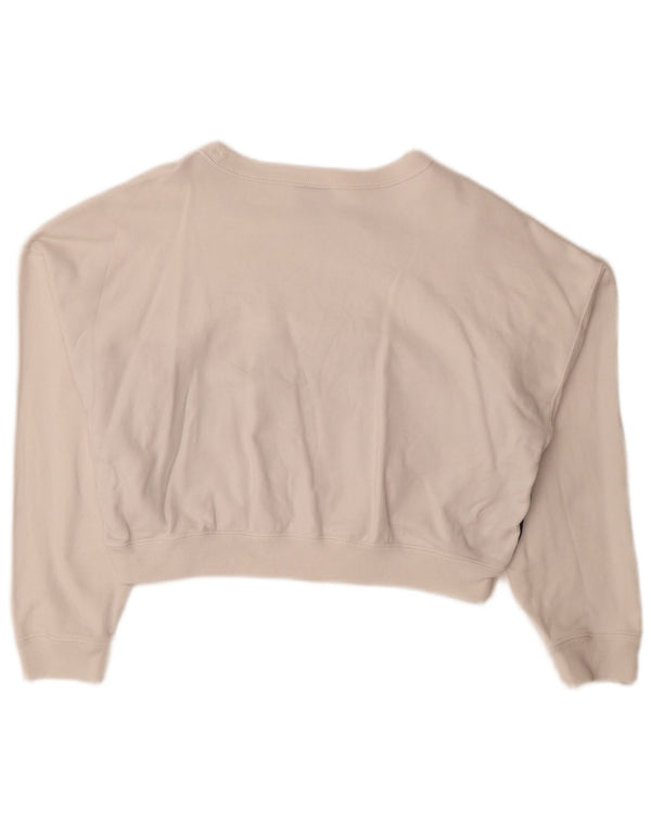 Champion Damen Crop Sweatshirt Pullover UK 14 Mittelweiß Farbblock