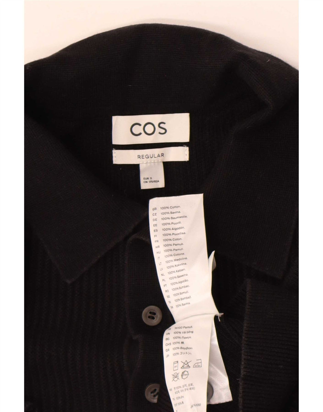 Cos Herren-Poloshirt, normal, Größe S, schwarze Baumwolle