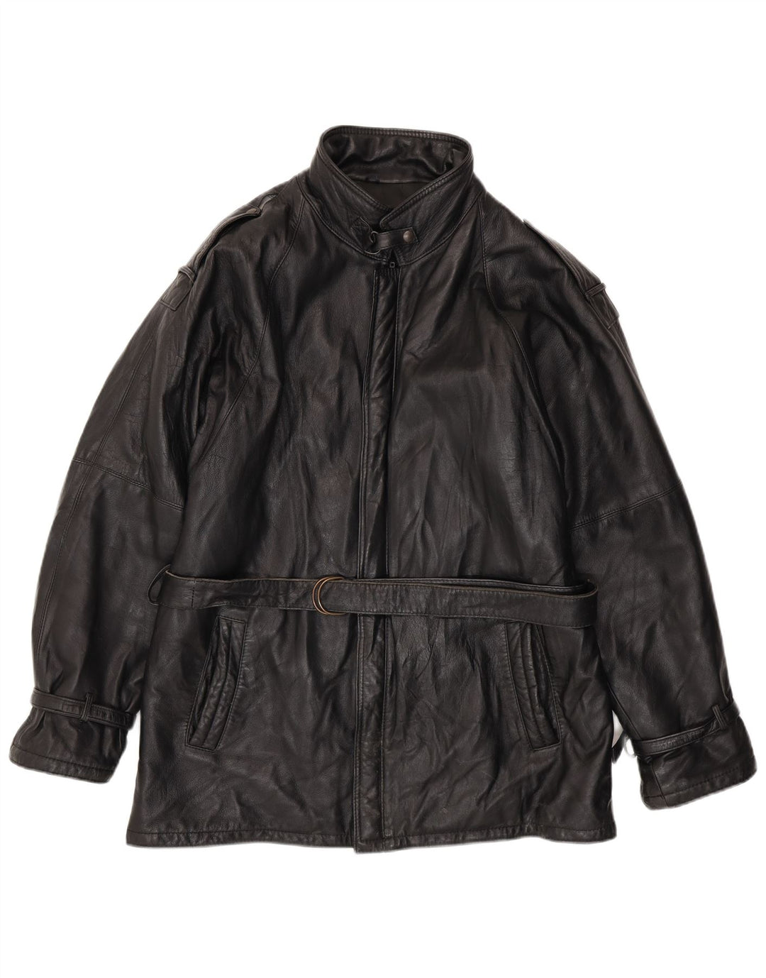 VINTAGE Herren Militärlederjacke UK 38 Mittelschwarzes Leder