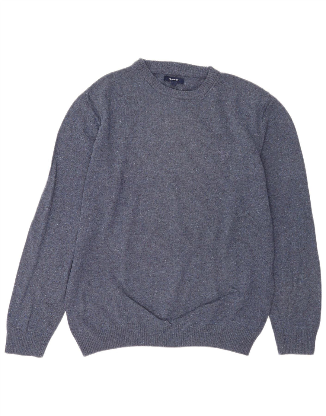 Gant Herren-Pullover mit Rundhalsausschnitt, groß, blau meliert, Wolle