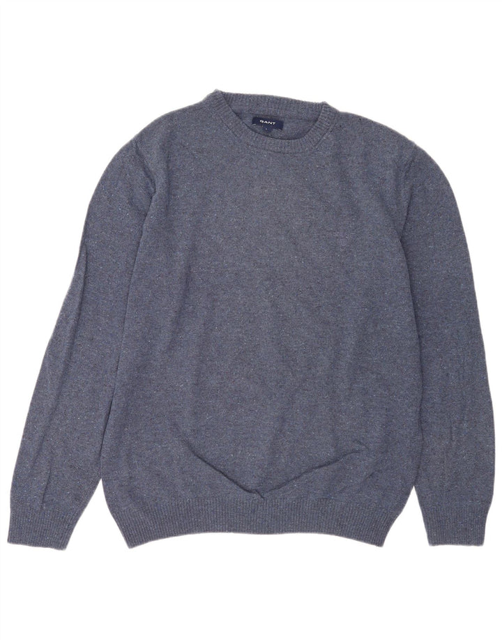 Gant Herren-Pullover mit Rundhalsausschnitt, groß, blau meliert, Wolle