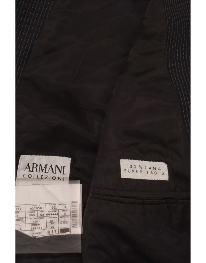 Armani Collezioni Herren-Blazerjacke mit 2 Knöpfen, IT 52, große grau gestreifte Wolle