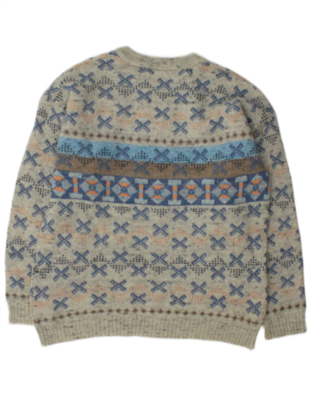 Vintage Herren-Pullover mit U-Boot-Ausschnitt, mittelgraue geometrische Wolle