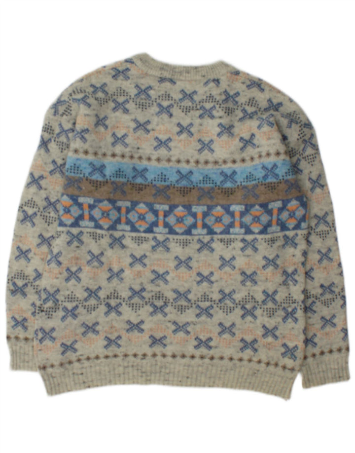 Vintage Herren-Pullover mit U-Boot-Ausschnitt, mittelgraue geometrische Wolle