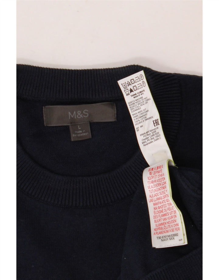 MARKS & SPENCER Herren-Pullover mit grafischem Rundhalsausschnitt, Größe L, Marineblau