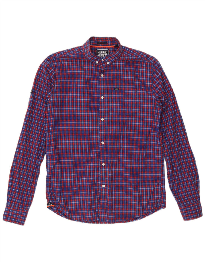 SUPERDRY Herrenhemd aus mittelblau karierter Baumwolle