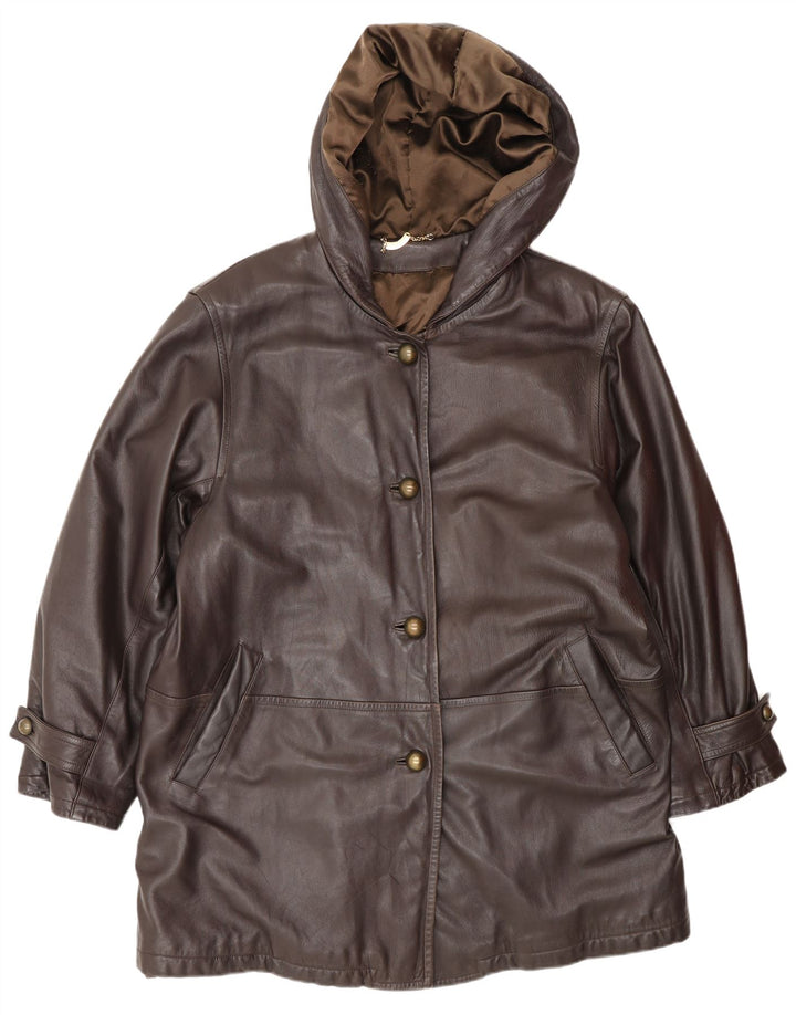 Marina Rinaldi Damen-Ledermantel mit Kapuze, Größe 23, mittelbraunes Leder