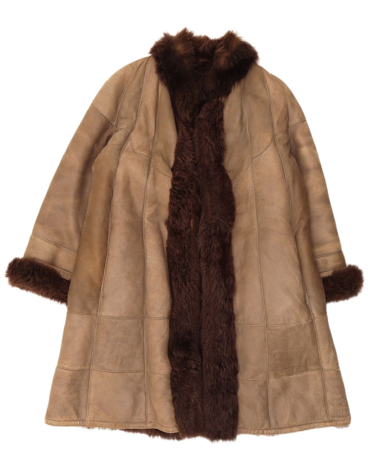 Offener Shearling-Mantel von Christia für Damen, UK 14, Mittelbeige