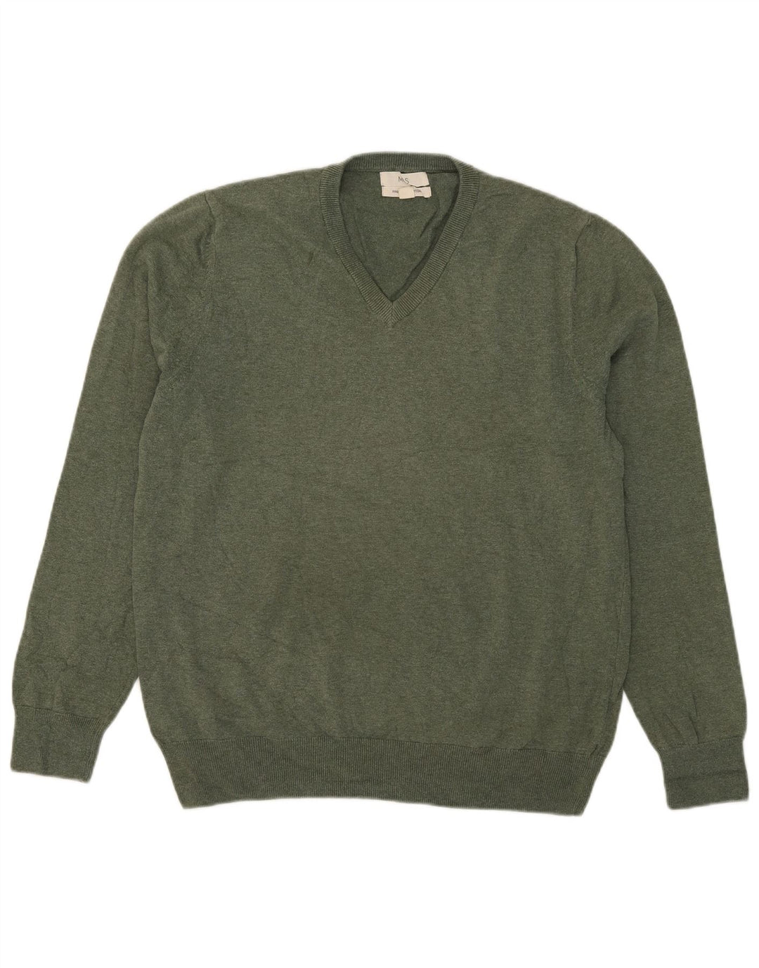 Marks & Spencer Herren-Pullover mit V-Ausschnitt, groß, grüne Baumwolle