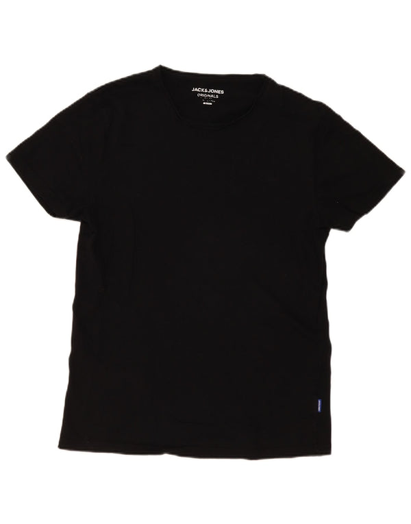 Jack & Jones Herren Kurzarm-T-Shirt mit schmaler Passform, groß, aus schwarzer Baumwolle