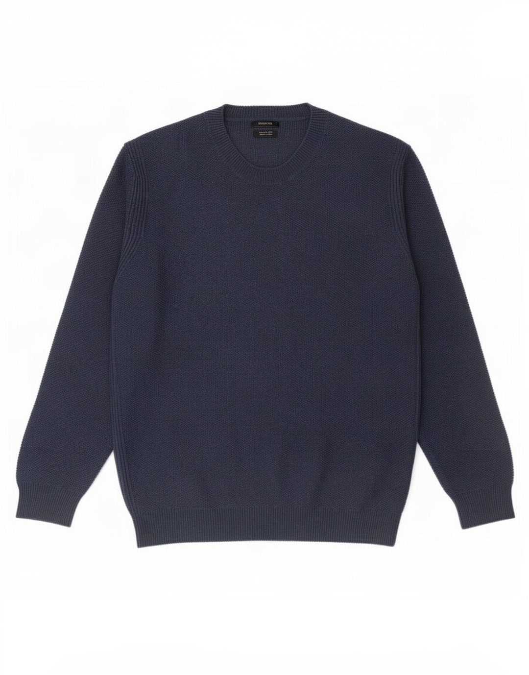 Massimo Dutti Herren-Pullover mit Rundhalsausschnitt, groß, marineblaue Wolle
