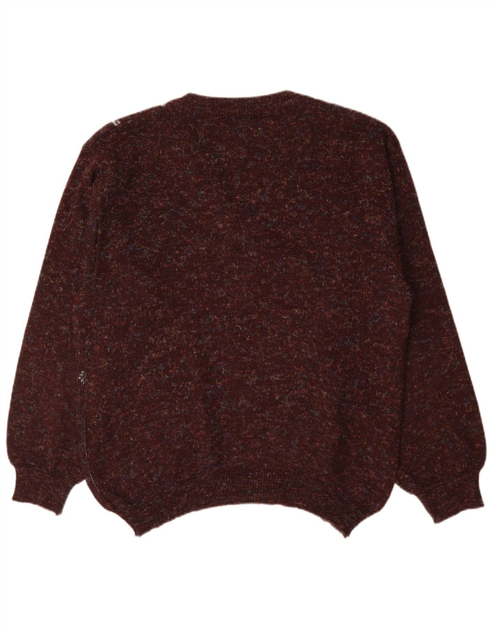 Vintage Herren Pullover mit V-Ausschnitt IT 48 Mittelbraunes geometrisches Polyacryl