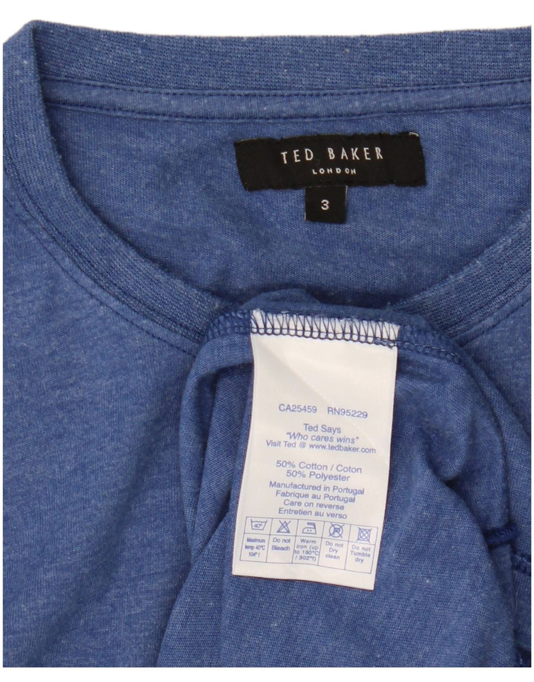 Ted Baker Herren T-Shirt Top Größe 3 Mittelblaue Baumwolle
