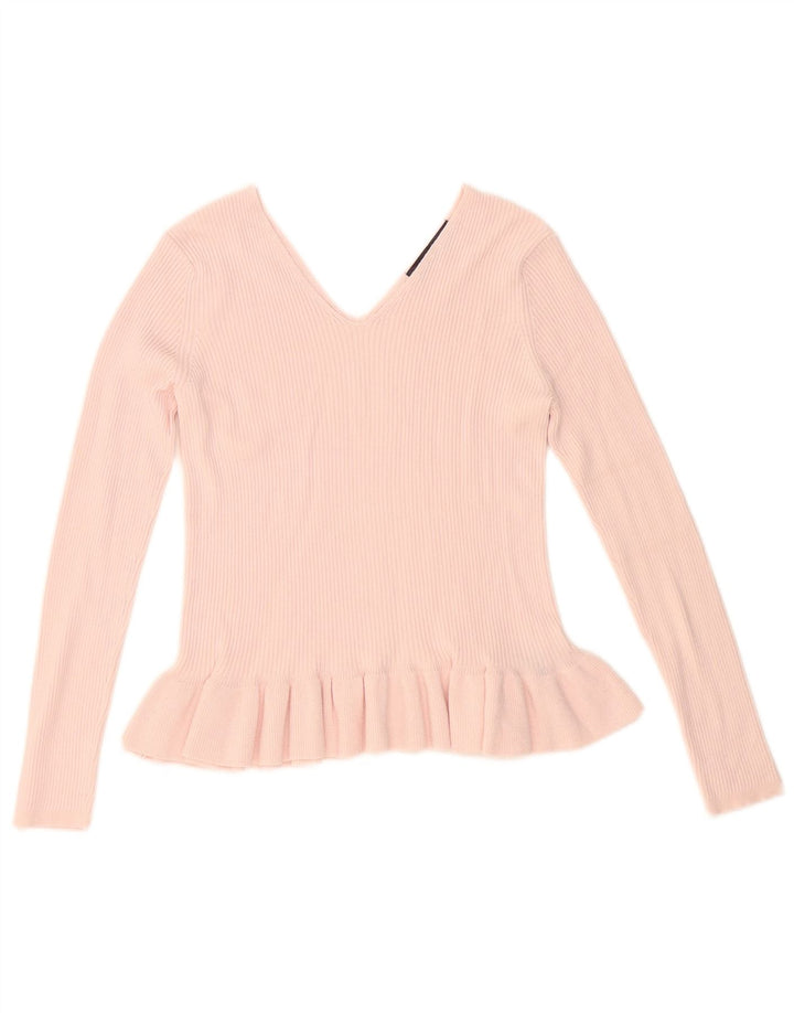 Marks & Spencer Damen Crop V-Ausschnitt Pullover Pullover UK 12 Mittelrosa Viskose