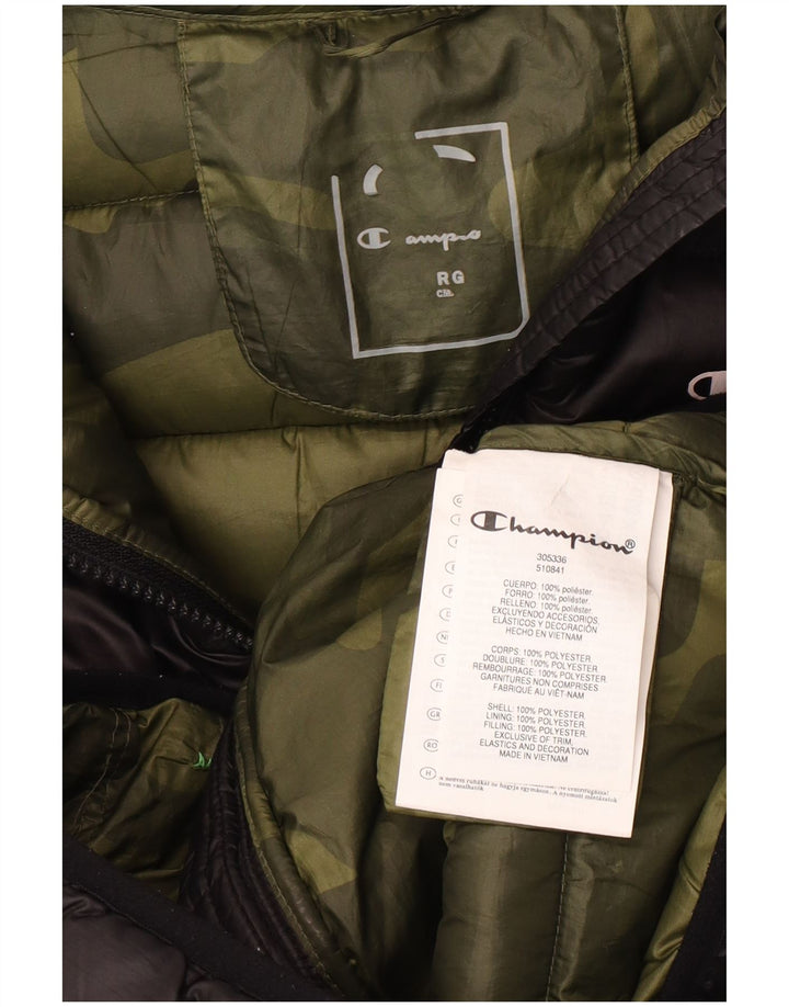 Champion wattierte Jungenjacke mit Kapuze, 11–12 Jahre, schwarzes Polyester