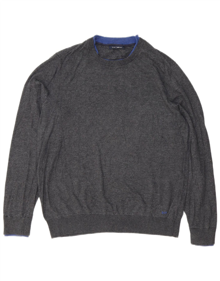 Gas Herren-Pullover mit Rundhalsausschnitt, mittelgraue Baumwolle