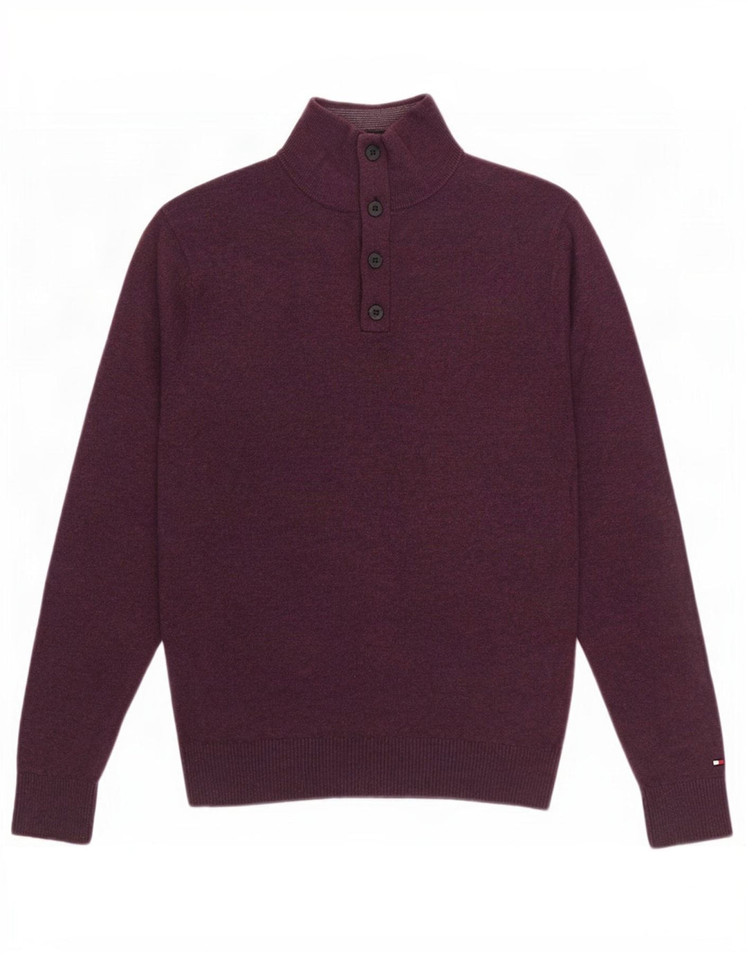 Tommy Hilfiger Herren-Pullover mit Knopfkragen, Größe S, burgunderfarbene Baumwolle