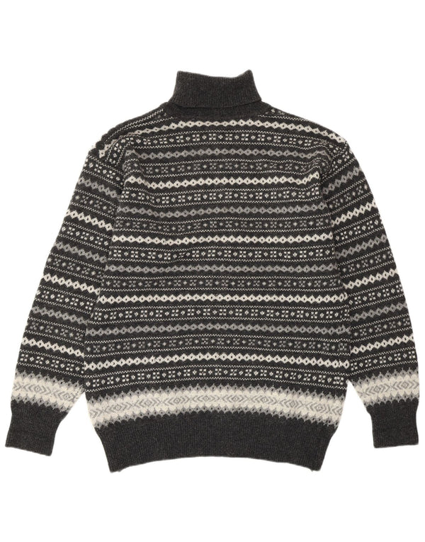 VINTAGE Rollkragenpullover für Damen, UK 16, große graue Fair-Isle-Wolle