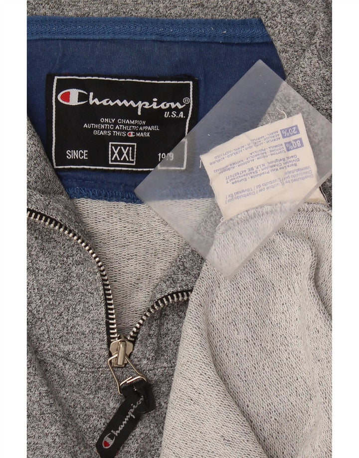 CHAMPION Herren-Sweatshirt mit Reißverschluss am Hals, 2XL, grau meliert, Baumwolle