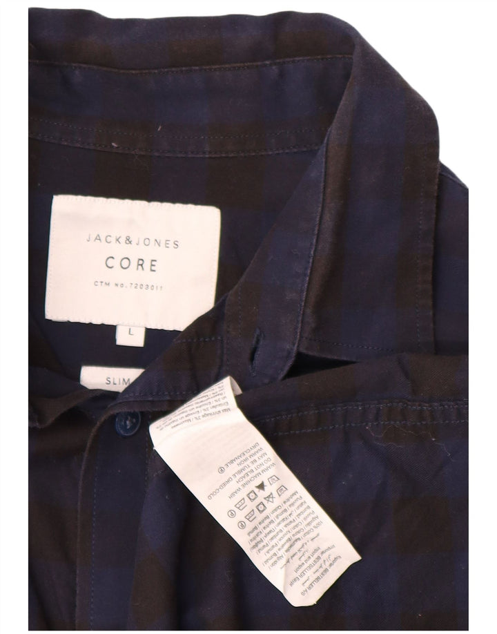 JACK & JONES Slim-Fit-Hemd für Herren, groß, schwarz, Gingham-Baumwolle