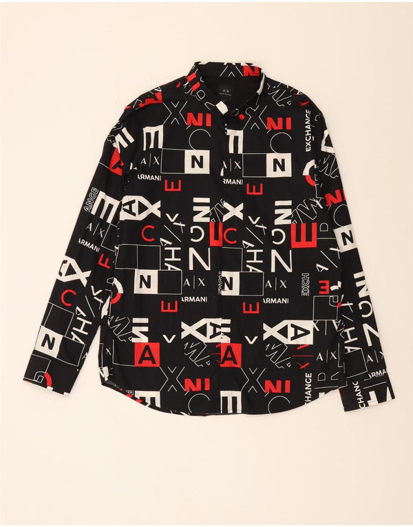 ARMANI EXCHANGE Herren-Hemd mit abstraktem Muster und Grafik, XL, schwarze Baumwolle