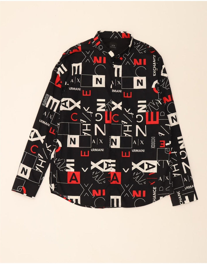 ARMANI EXCHANGE Herren-Hemd mit abstraktem Muster und Grafik, XL, schwarze Baumwolle