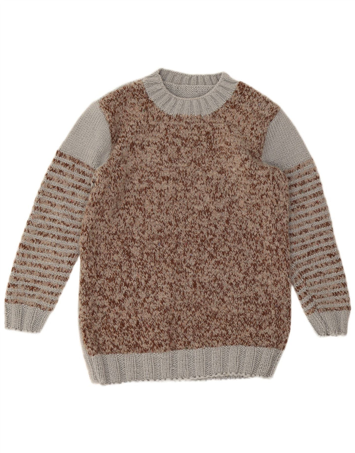 Vintage Herren-Pullover mit Rundhalsausschnitt, mittelbraun, Farbblock