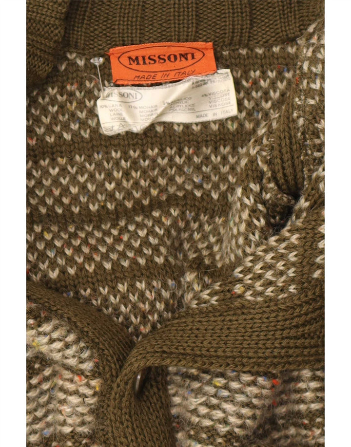 Missoni Herren-Cardigan-Pullover aus mittelkhakifarbener, gestreifter Wolle