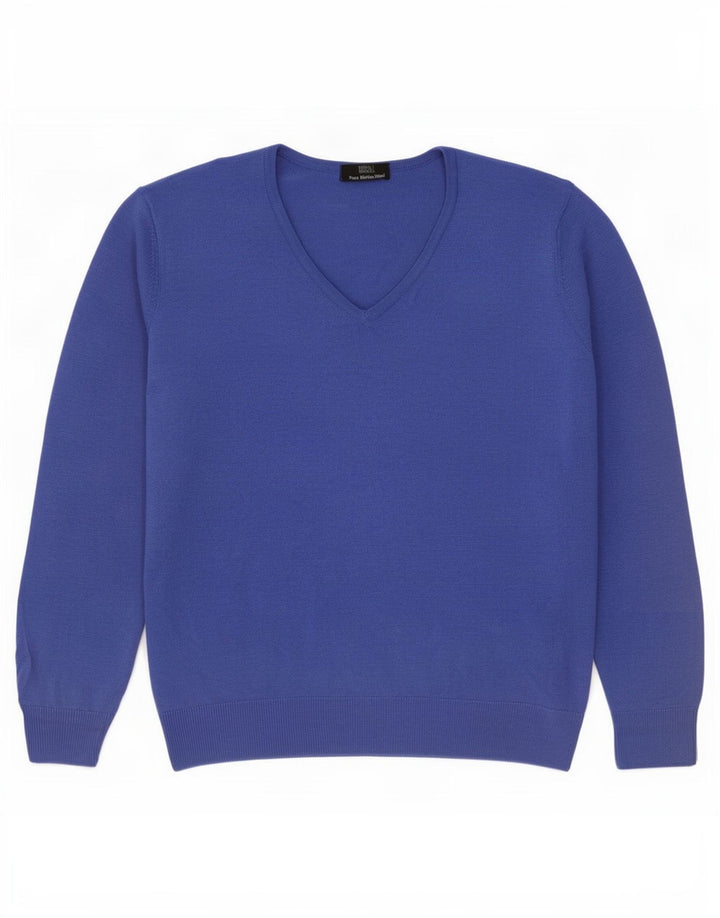 Marks & Spencer Damen-Pullover mit V-Ausschnitt, UK 12, mittelblaue Merinowolle